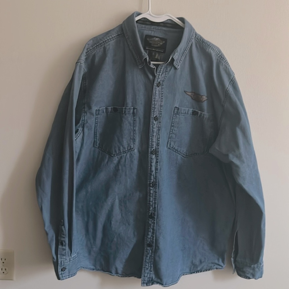 Harley Davidson Vintage Heavyweight Med.Blue Denim Biker Moto Shacket/Shirt